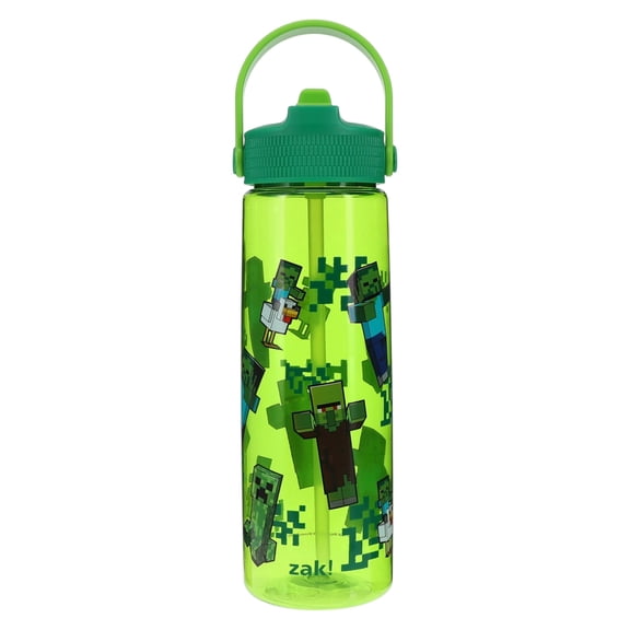 Zak Designs Minecraft Water Bottle with Straw, 30 oz BPA Free Reusable Drink Bottle, Green