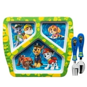 Zak Designs Paw Patrol Kids Dinnerware Includes 3-Section Divided Plate and Utensil Made of Durable Material and Perfect for Kids (Chase, Marshall and Friends, 3 Piece Set, BPA-Free)