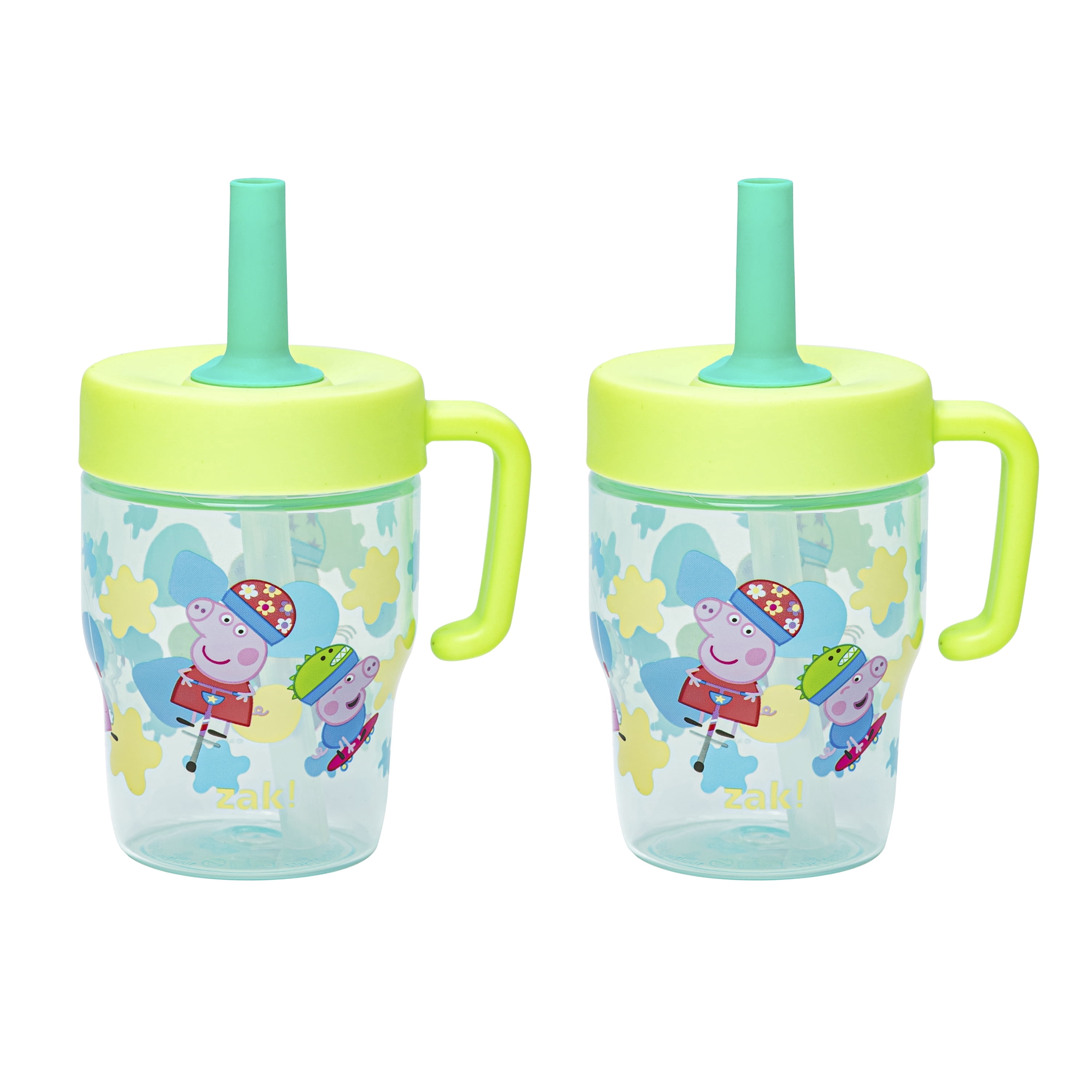 Zak Designs Peppa Pig Capri Toddler Tumbler For Travel or At Home, 10oz 2-Pack Durable Plastic Sippy Cups With Handle and Leak-Proof Design are Perfect For Kids (Peppa and George)