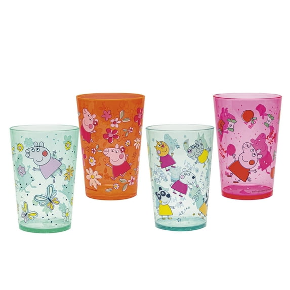 Zak Designs Peppa Pig Kids 4-Piece 14.5 oz Tumbler Set Durable Plastic Cups Fun Drinkware Nesting 4 pcs Set, Peppa and Friends