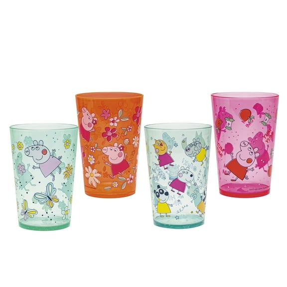Zak Designs Peppa Pig Kids 4-Piece 14.5 oz Tumbler Set Durable Plastic Cups Fun Drinkware Nesting 4 pcs Set, Peppa and Friends