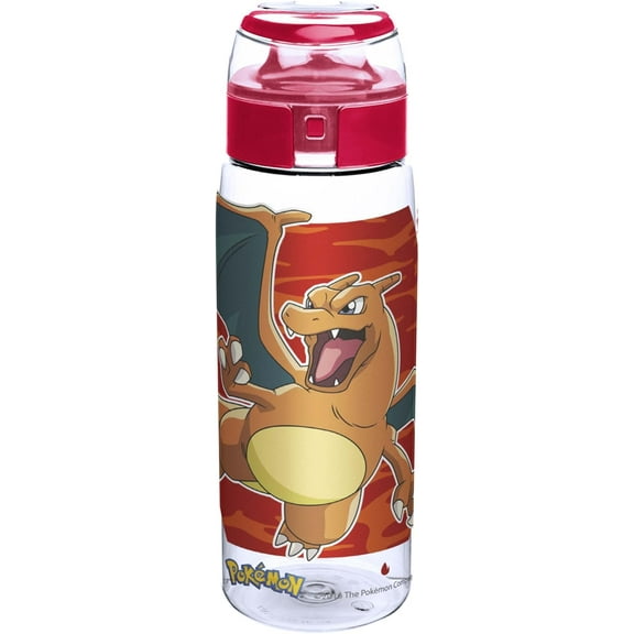 Zak! Designs Pokemon Reusable Tritan Plastic Water Bottle with Flip Top Cap, Featuring Charmander, Charmeleon, and Charizard BPA-Free and Break Resistant, 25 oz.