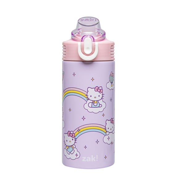 Zak Designs Sanrio Sage Kids Water Bottle For School or Travel, 14oz Stainless Steel Water Bottle With Straw, Handle, and Leak-Proof, Pop-Up Spout Cover (Hello Kitty)