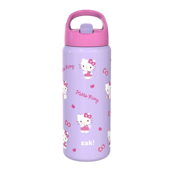 Zak Designs Siply Clutch 20oz Leak-Proof Stainless Steel Water Bottle, Hello Kitty