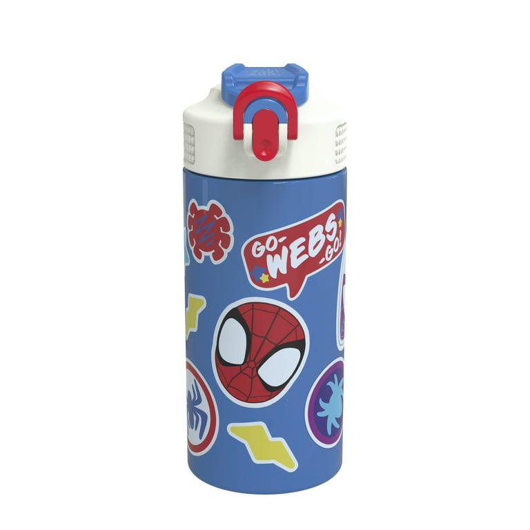 Zak! Designs Zak! Marvel Spider-Man - Stainless Steel Vacuum Insulated Water Bottle - 14 oz - Durable & Leak Proof - Flip-Up Straw Spout & Bu