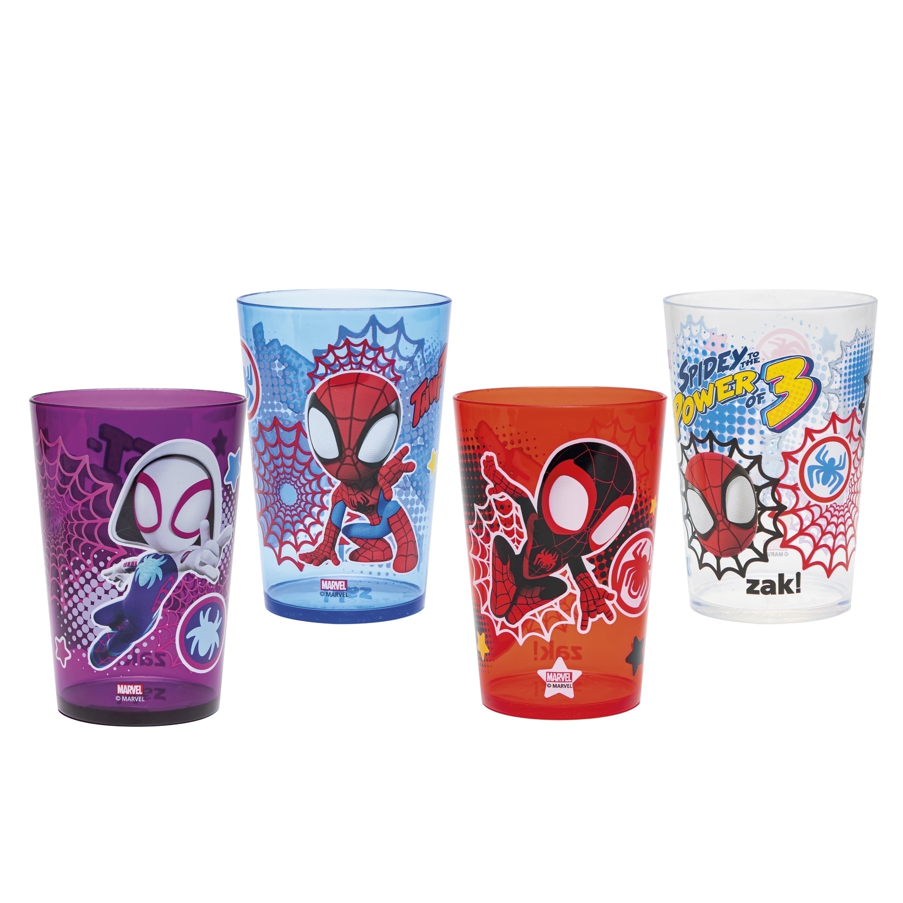 Zak Designs Spiderman Kids 4-Piece 14.5 oz Tumbler Set Durable