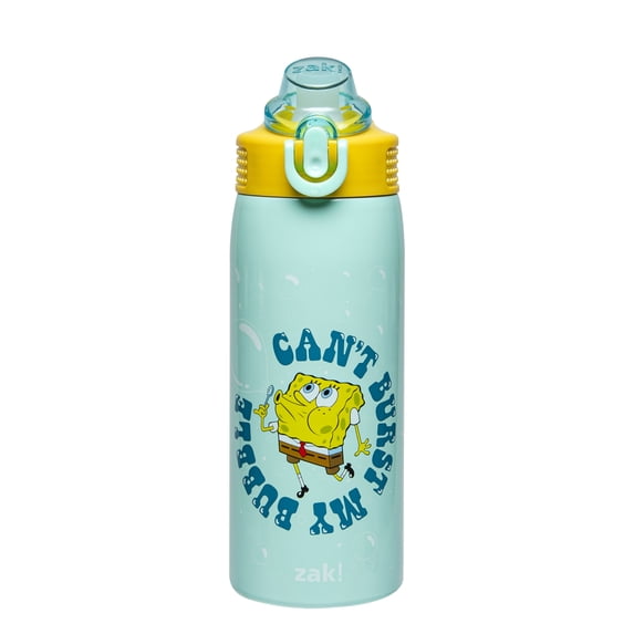 Zak Designs SpongeBob SquarePants Sage Kids Water Bottle For School or Travel, 19oz Stainless Steel Water Bottle With Straw, Handle, and Leak-Proof, Pop-Up Spout Cover (SpongeBob and Patrick)