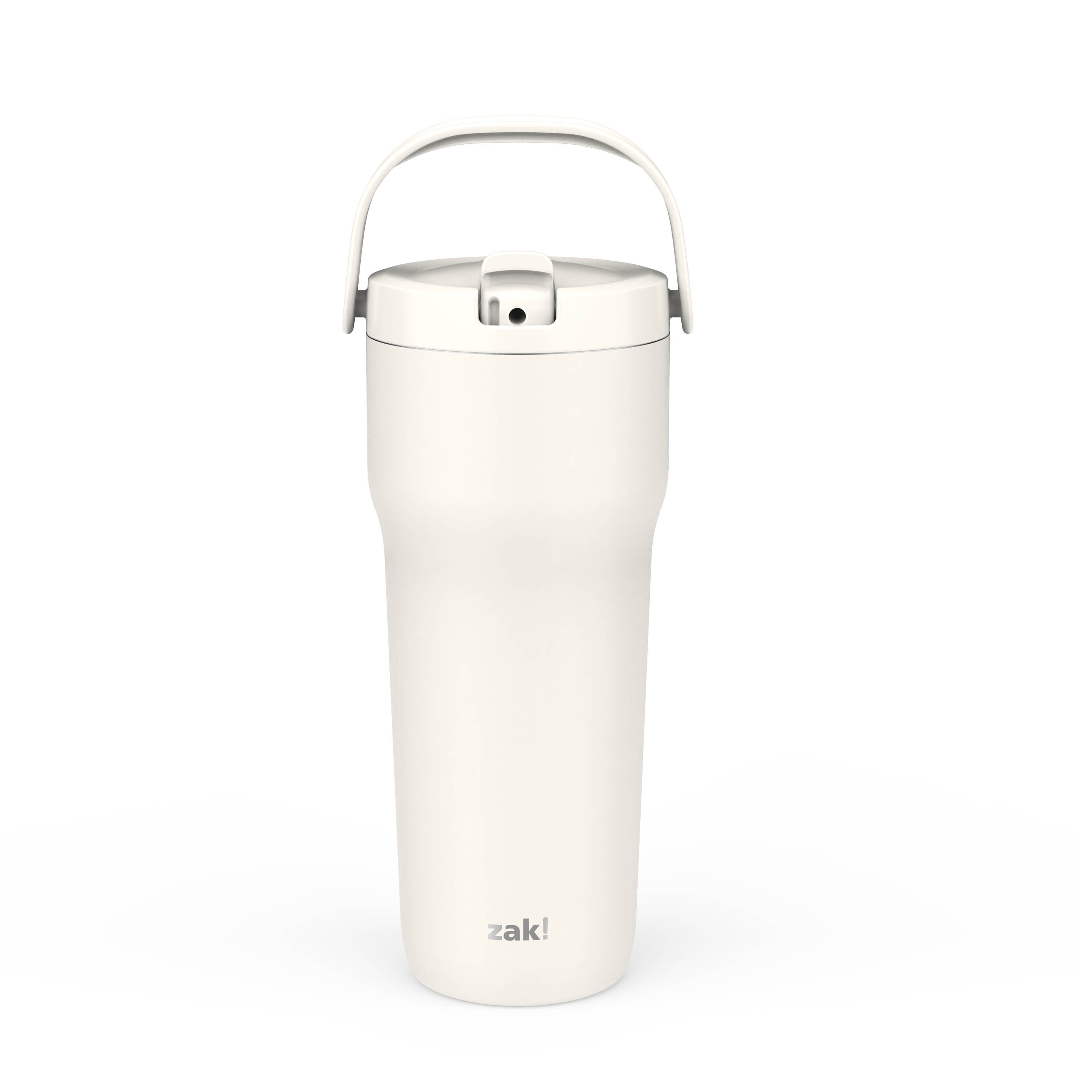 Zak Designs Sutton Travel Tumbler for On the Go, 30oz Stainless Steel with Vacuum Insulation, Straw Spout, Carry Handle for Cold Drinks (Cream White)