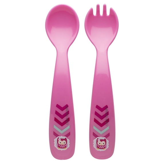 Zak! Designs Toddlerific Toddler Fork and Spoon with Pink Owl, Easy to Hold Handle, Break-resistant and BPA-free Plastic