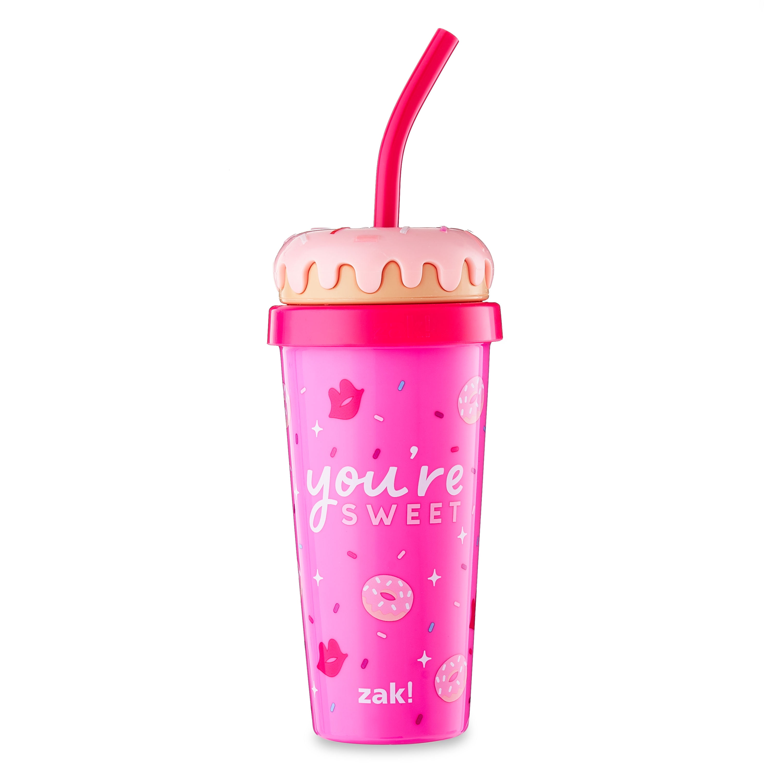 Zak Designs Valentines Day 18 ounce Color Change Tumbler, Donut 