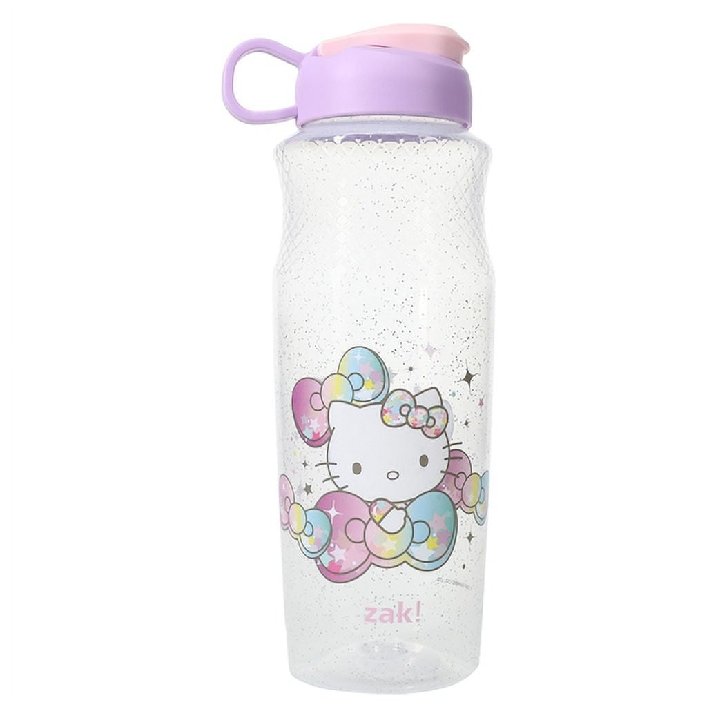 Zak! Hello Kitty Water Bottle - 30oz, Clear Sparkle