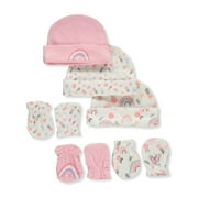 Zak & Zoey Baby Girls' 6-Piece Caps & Mittens Set - white/pink, one size