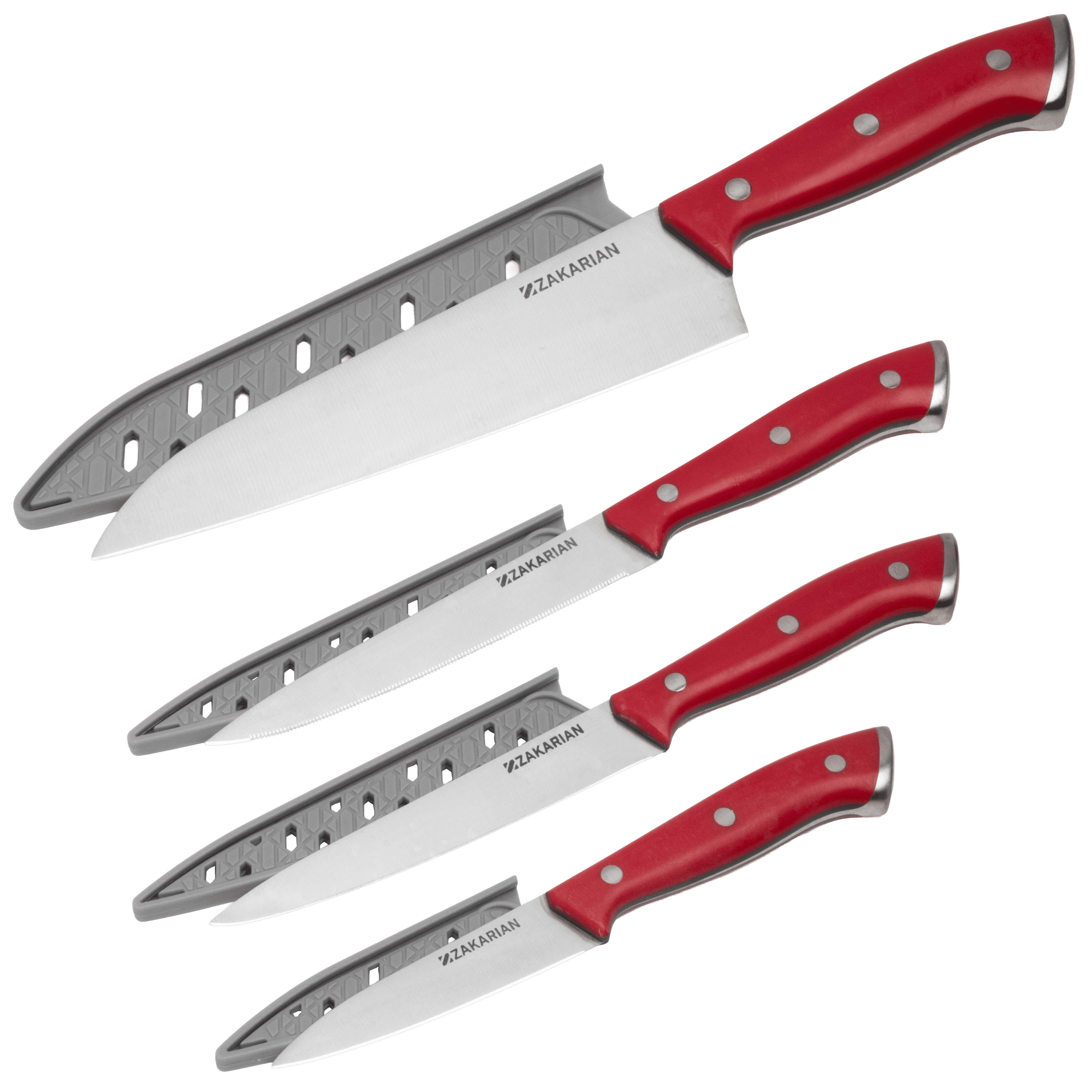 Zakarian by Dash 4-Piece Full Tang Cutlery Set with Covers (Cranberry)
