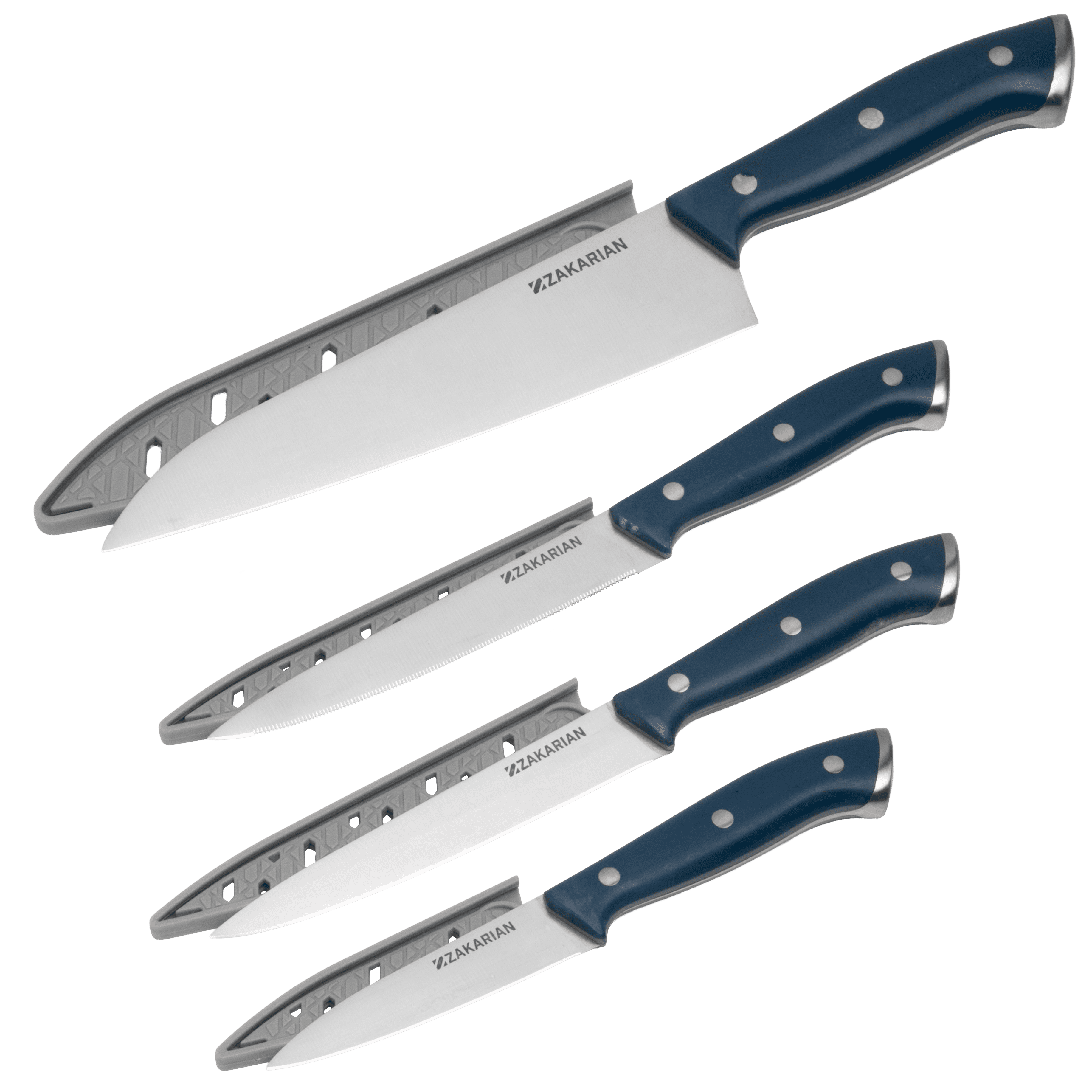 Zakarian by Dash 4-Piece Full Tang Cutlery Set with Covers (Zakarian Blue)