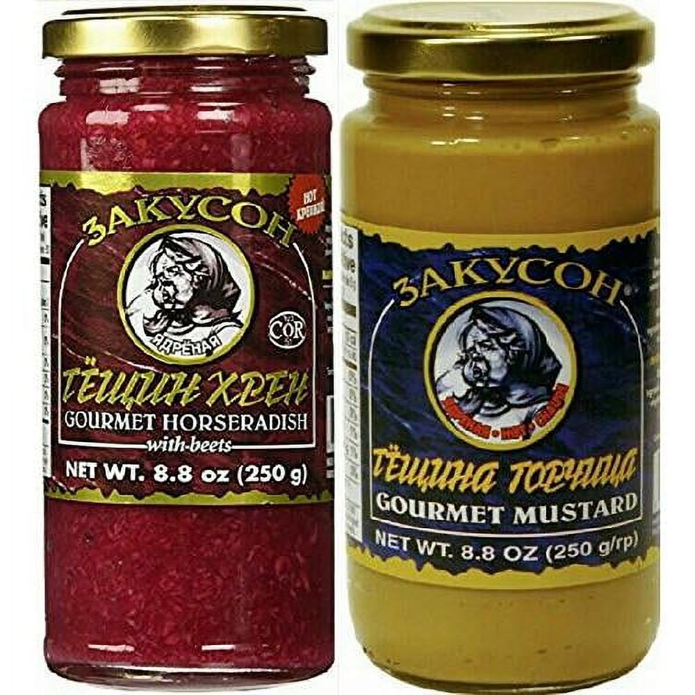 Zakuson Horseradish With Beets Zakuson Hot Mustard Combo Pack (1 Jar Each)