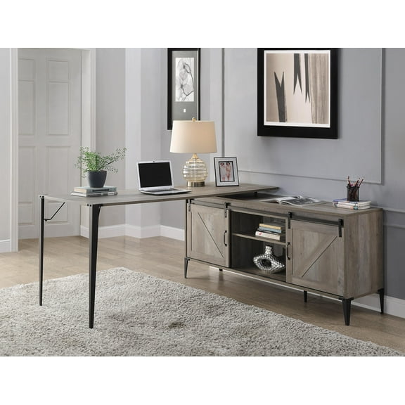 Zakwani Writing Desk, Gray Oak & Black Finish OF00001