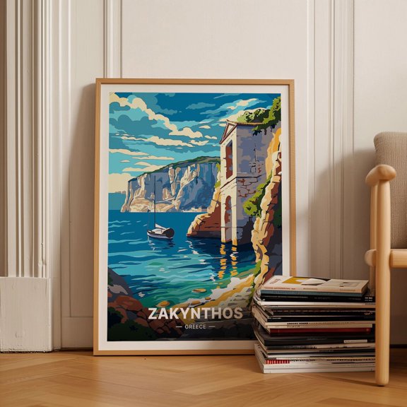 Zakynthos Greece Coastal Cliffside Travel Wall Art 2, Stretched Canvas 16x20in