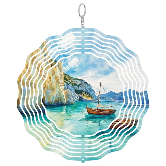 Zakynthos Shipwreck Beach 3D Wind Spinner Stainless Steel Kinetic Yard Art Coastal Garden Decor Navagio Gift