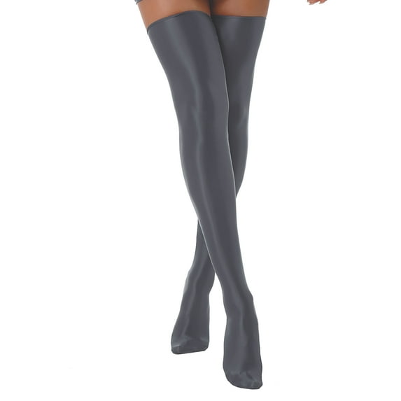 Zaldita 1 Pair Womens Glossy Thigh High Stockings Solid Color Stretchy Socks Theme Party Accessories Dark Grey One Size