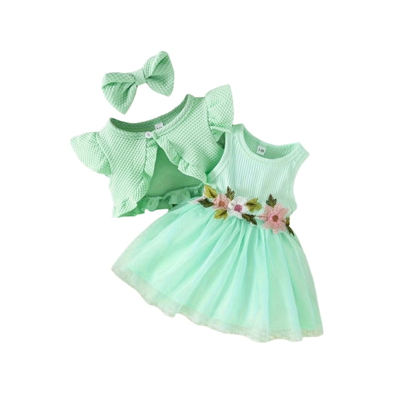 Zaldita Baby Girls Flolar Sundress And Cardigan Set Sleeveless Summer Toddler Dress Coat 2pcs Outfits Green-A 3Y
