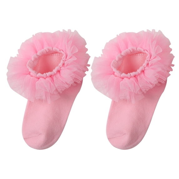 Zaldita Baby Girls Tulle Dress Socks Toddler Kids Solid Color Ankle Length Mesh Ruffle Princess Dance Socks Pink 0-6 Months