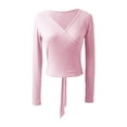 thumbnail image 1 of Zaldita Ballet Wrap Top Dance Long Sleeve Self Tie at Back Cardigan for Women Crochet Dance Tops Pink L, 1 of 4