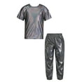 thumbnail image 1 of Zaldita Boys Girls Hip Hop Outfit Tracksuit Kids Shiny Metallic Shirts and Street Pants Bottoms Set Black 2-3, 1 of 5