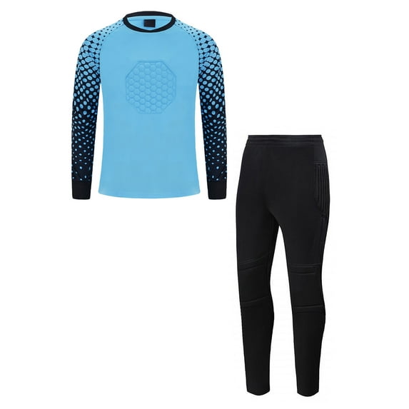 Zaldita Boys Goalkeeper Soccer Jersey Football Training Uniform Sponge Padded T-shirt And Long Pants Set Light Blue 14-15