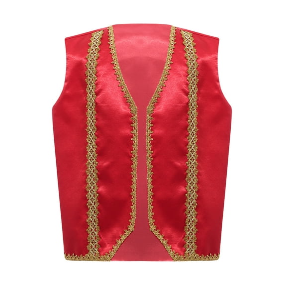 Zaldita Boys Medieval Steampunk Vest Halloween Arabian Prince Waistcoat Golden Trim Jacket Coat Burgundy 16