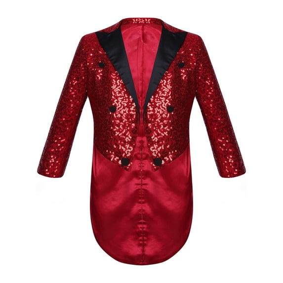 Zaldita Boys Sequin Tailcoat Classic Fit Tuxedo Suit Jacket Dinner Party Show Swallow-Tailed Coat Burgundy 10
