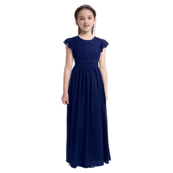 Zaldita Flower Girl Wedding Bridesmaid Dress Princess Chiffon Dresses Kids Pageant Prom Ball Gown Navy Blue 6