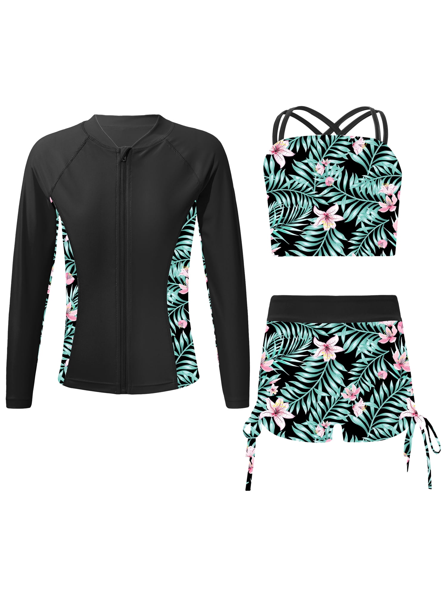 Zaldita Girl Swimsuit 3Piece Tankini Set Rash Guard Bathing Suit Beach