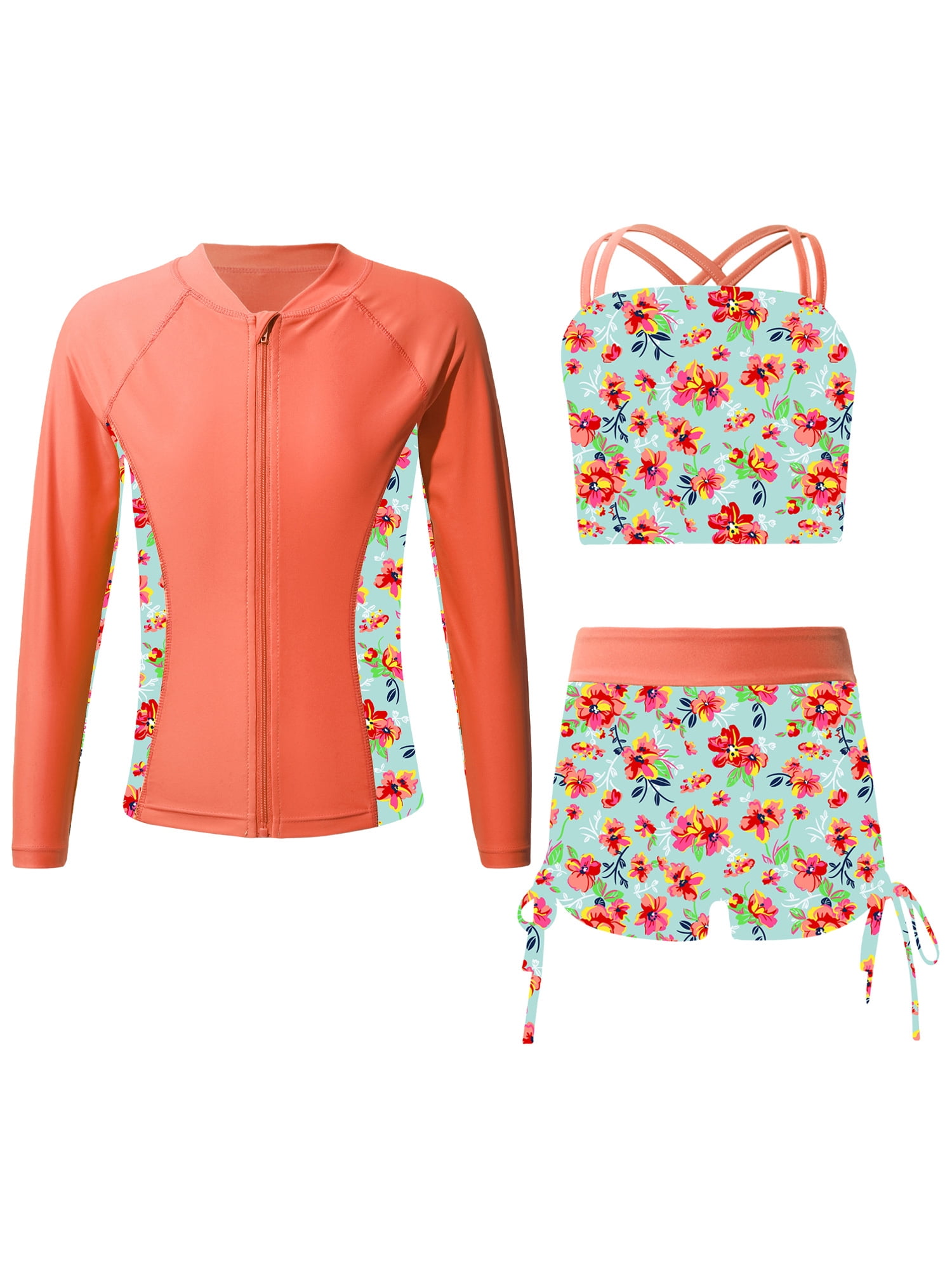 Zaldita Girl Swimsuit 3Piece Tankini Set Rash Guard Bathing Suit Beach