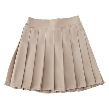 Zaldita Girl's Short Pleated Skirt Kids Stretch Elastics Waistband Mini A-Line Skirt for School Tennis Sports Khaki 120/M