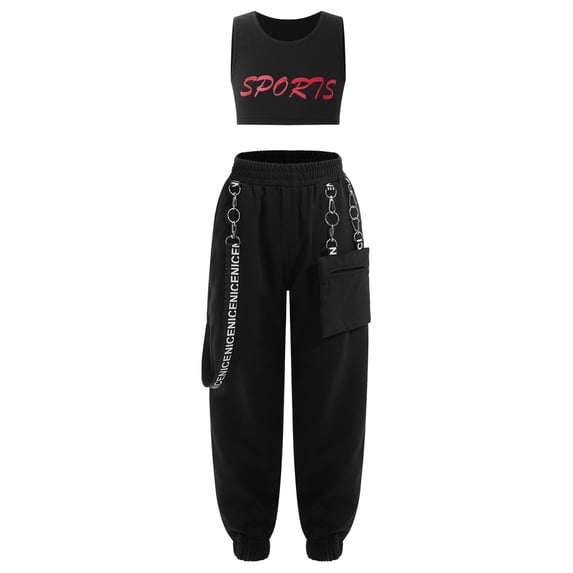 Zaldita Girls 2 Piece Letter Graphic Crop Top and Legging Set Hip Hop Jazz Street Dance Skateboarding Red 16