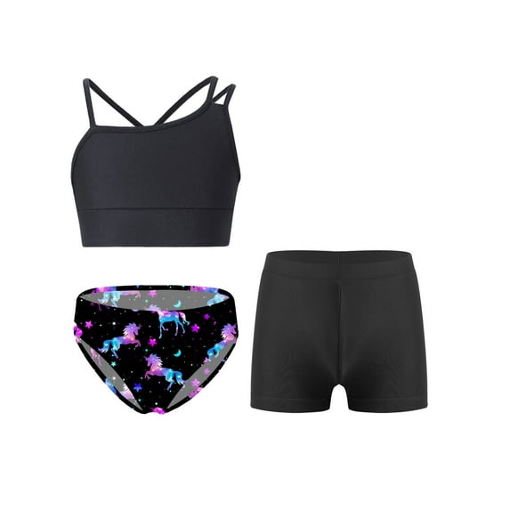 Zaldita Girls 3 Pcs Athletic Swimwear Floral Bikini Top with Breif Boardshorts Beach Tankini Night Pegasus 14