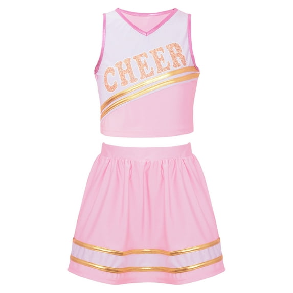Zaldita Girls Cheer Leader Costumes Toddler Cheerleading Shirt Pleated Skirt Set for Party Halloween Light Pink 16