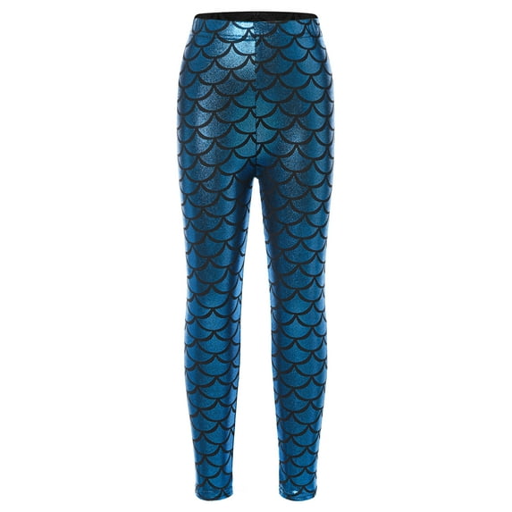 Zaldita Girls Full Length Leggings Kids Thick Warm Winter Leggings Scales Fish Pants Dancewear Activewear Light Blue 100