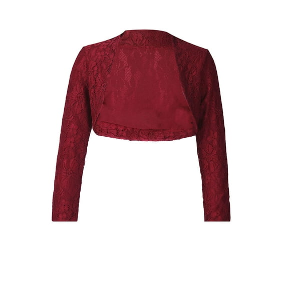 Zaldita Girls Lace Long Sleeve Shrug Bolero Open Front Cardigan Wedding Flower Dress Cover Up Burgundy 14