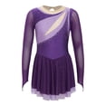 thumbnail image 1 of Zaldita Girls Long Sleeve Color Block Ballet Ice Skating Dress Sheer Mesh Ruffle Hem Dress Ballroom Purple 12, 1 of 7