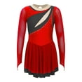 thumbnail image 1 of Zaldita Girls Long Sleeve Color Block Ballet Ice Skating Dress Sheer Mesh Ruffle Hem Dress Ballroom Red 10, 1 of 7