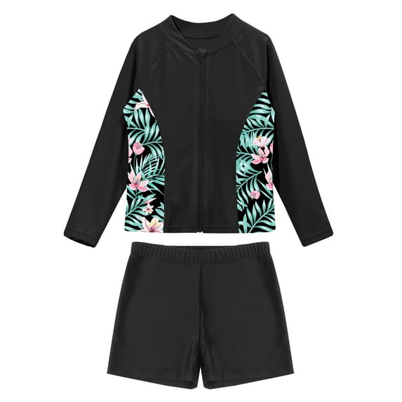 Zaldita Girls Long Sleeve Rash Guard Tops with Elastic Waistband Shorts Quick Dry Swimsuit Lily 12