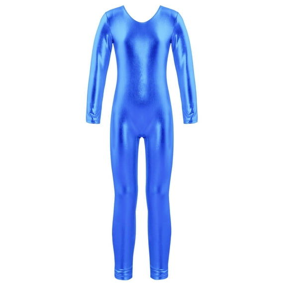 Zaldita Girls Long Sleeves Shiny Metallic Ballet Dance Leotard Unitard Jumpsuit Catsuit Gymnastics romper Bodysuit Costumes Royal Blue 12