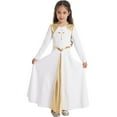 thumbnail image 1 of Zaldita Girls Metallic Cross Liturgical Praise Dance Dress Ballet Lyrical Dancewear Color Block Full Length Robe Worship White 8, 1 of 7