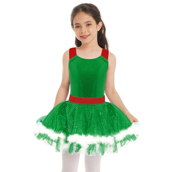 Zaldita Girls Ms Santa Clause Christmas Costume Shiny Sequins Tutu Dress Ballet Ice Skater Dancewear Green 8