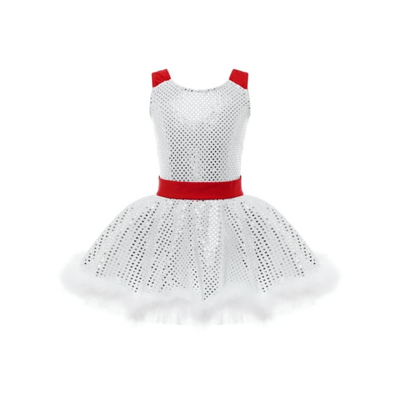 Zaldita Girls Ms Santa Clause Christmas Costume Shiny Sequins Tutu Dress Ballet Ice Skater Dancewear White 16