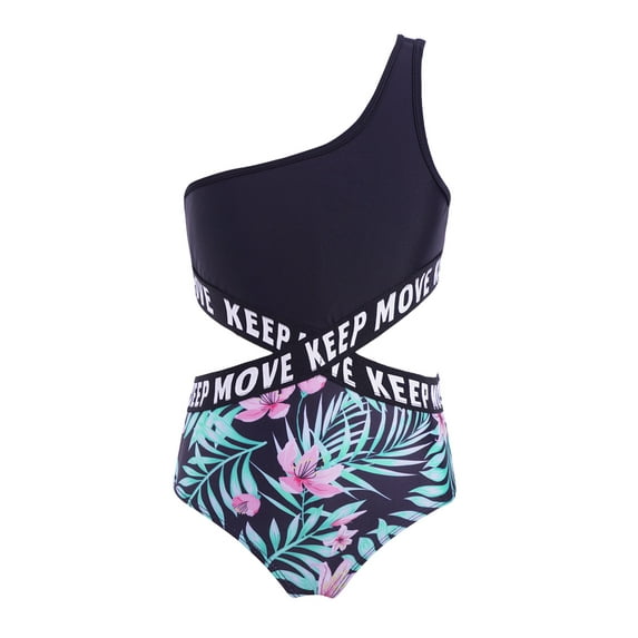 Zaldita Girls One Piece Swimsuits Sleeveless One Shoulder Bathing Suit Floral Hollow Out Swimwear Summer Lily Pink 8