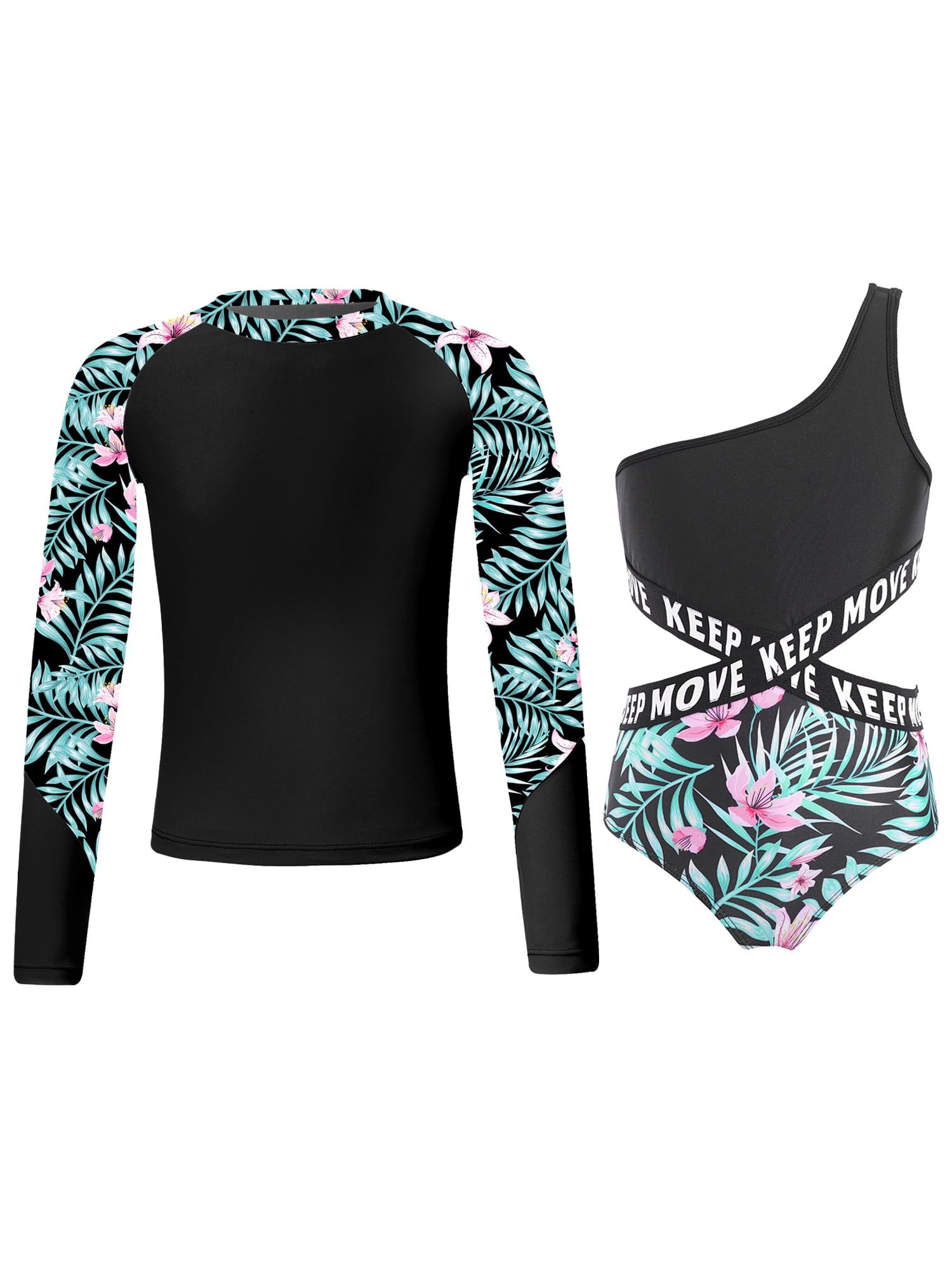 Zaldita Girls Rash Guard Set 2-Piece Long Sleeve Swimsuit Kids Bathing ...