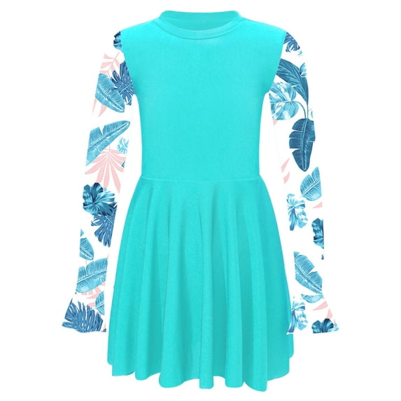 Zaldita Girls Rash Guard Swimsuit Long Sleeve Kid Bathing Suit Two Piece Swimwear Fashion Swim Dress Lake Green 12
