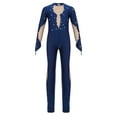 thumbnail image 1 of Zaldita Girls Rhinestone Gymnastic Jumpsuit One Piece Full Body Long Sleeve Gymnastics Leotards Dance Bodysuit for Kids Navy Blue 10, 1 of 7